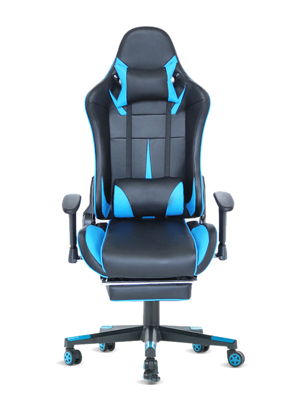 Modernt ergonomiskt svängbart fotstöd i läder Blå spelstol RGB 